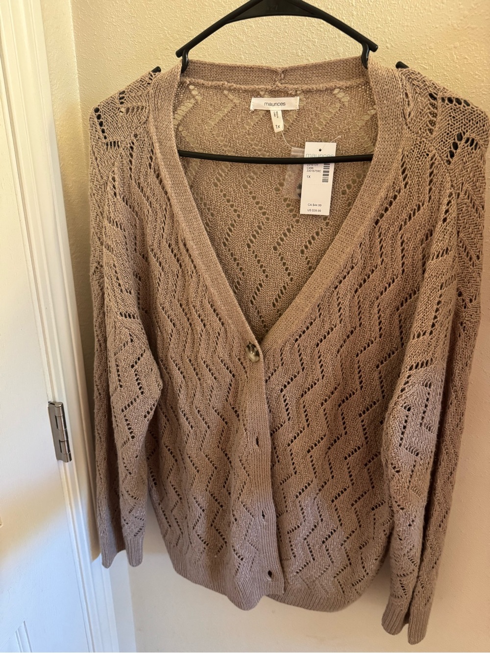 Maurices Beige Openwork Knit Button Cardigan